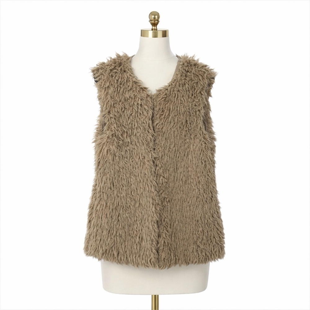 ICHI Tan Faux Fur Vest Women’s Size M | Cozy Sleeveless Teddy Winter Layer